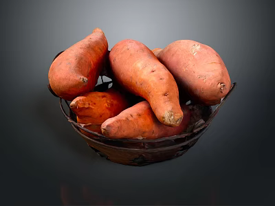 Fresh Plump Orange Sweet Potatoes in a Basket with Vibrant Color and Shape 3d model