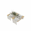 Elegant Tableware Set With Candelabra White Flowers Green Apples Glassware Plates And Silverware 3d model