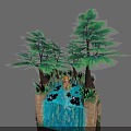 Elven Mermaid Character In Enchanted Forest Water Pool With Lush Plants And Lily Pads