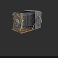 Classic Vintage Folding Camera With Brass Parts And Wooden Base