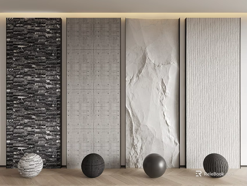 Bed Background Wall Design Ideas with Different Materials Stone Patterns Marble and Stripes 3d model