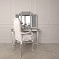 Elegant Silver Mirrored Dressing Table With White Chair And Decorative Wall Panels
