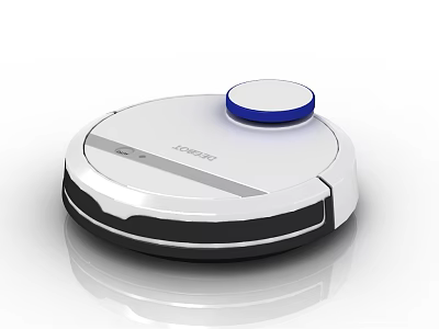 Smart Robot Vacuum Cleaner ECOVACS White With Blue Button Modern Circular Automatic Home Floor Cleaning 3d model
