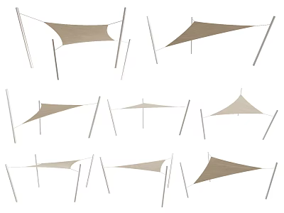 Durable Tension Membrane Outdoor Shade With Various Triangular Shapes And Metal Poles 3d model