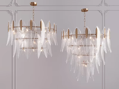 Modern Feather Design Chandeliers With Transparent Material And Golden Metal Accents 3d model