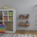 Colorful Storage Baskets Organize Kids Room Toys In White Cabinet And Wall Mounted Wire Holders