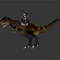 Armored Warrior Riding Mechanical T-Rex With Sharp Claws And Weapon