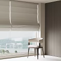 Modern Roman Blinds in Neutral Tones Framing Window with Scenic View and Chair