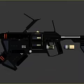 Futuristic Black Sci Fi Weapons Firing Colorful Projectiles on Dark Background