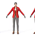Man in Red Coat Gray Pants and Brown Shoes Standing Pose Three Angles