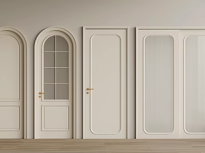 Cream White Hinged Doors With Various Designs Arched Top Glass Panels And Ribbed Patterns 3d model