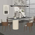 Modern Dining Table Set With Marble Top Upholstered Chairs And Pendant Light 3d model