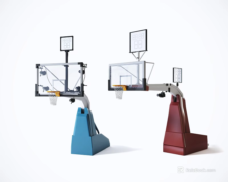 Sports Equipment Basketball Hoops With Blue Red Base And Backboard Net 3d model 