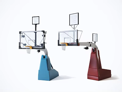 Sports Equipment Basketball Hoops With Blue Red Base And Backboard Net 3d model
