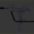 Modern Gray Submachine Gun With Blue Glowing Muzzle And Red Markings