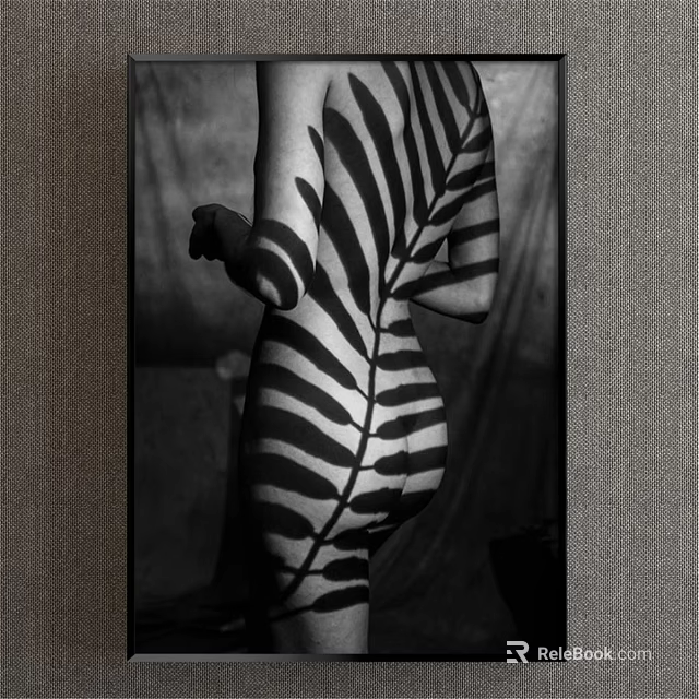 Black and White Figure Painting with Fern Leaf Shadows on Back in Side Standing Pose 3d model 