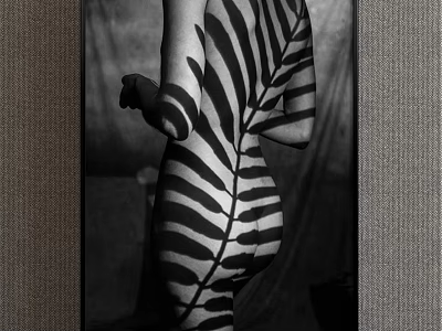 Black and White Figure Painting with Fern Leaf Shadows on Back in Side Standing Pose 3d model