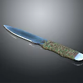 Handcrafted Tactical Knife With Blue Sharp Blade And Green Brown Braided Rope Handle