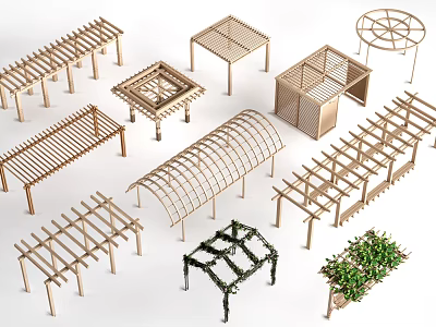 Various Wooden Pergola Designs with Square Round and Arch Shapes for Outdoor Garden 3d model