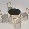 Round Black Tabletop Dining Set With Four Gold Frame Gray Upholstered Chairs 3d model