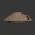 Traditional Dome Shaped Earthen Building with Grass Covered Surface Top Opening and Grilled Door