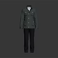 Green Jacket With Multiple Pockets And Black Straight Leg Trousers Outfit