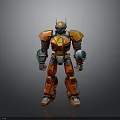 Colorful Mechanical Robot Character With Orange Yellow Armor And Blue Details