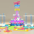 Colorful Playground Structure With Tower Rotating Elements Bright Lights And Colorful Floor 3d model