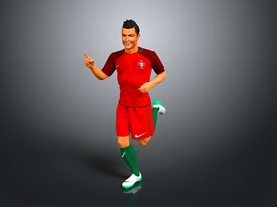 Soccer Player Game Character in Red Jersey With Green Socks Running And Pointing 3d model
