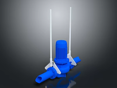 Blue Industrial Equipment With Motor White Support Rods And Pipe Connections 3d model