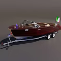 Classic Burgundy Yacht On Trailer With Open Top Design And Italian Flag