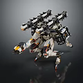 Futuristic Mechanical Creature With Multi legged Structure White Black Yellow Accents And Weaponized Appendages