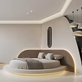 Modern Hotel Room Interior With Round Bed Soft Lighting And Minimalist Design