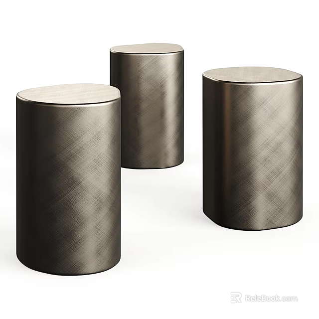 Elegant Modern Cylindrical Side Tables With Textured Metallic Finish And Three Pieces 3d model 
