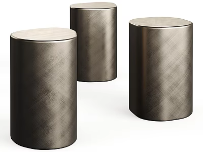Elegant Modern Cylindrical Side Tables With Textured Metallic Finish And Three Pieces 3d model