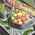 Commercial Landscape Plan With Green Spaces Pedestrian Walkways And Modern Buildings