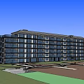 Modern Apartment Building With Glass Facade Balconies And Landscaped Plaza