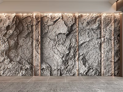 Gray Rock Texture Background Wall With Natural Cracked Surface And Grid Pattern Floor Design 3d model