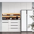 Modern Kitchen Sideboard Design With White Cabinets LED Lighting And Green Plants