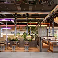 Modern Hot Pot Restaurant Interior With Open Layout Green Plants And Bar Seats