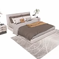 Modern Double Bed with Pillows Blanket Bedside Tables Lamp and Rug 3d model