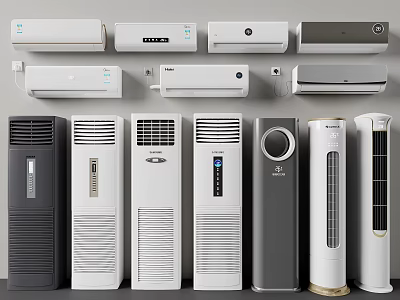 Modern Wall Mounted and Floor Standing Air Conditioner Fans in White Gray Sleek Design 3d model