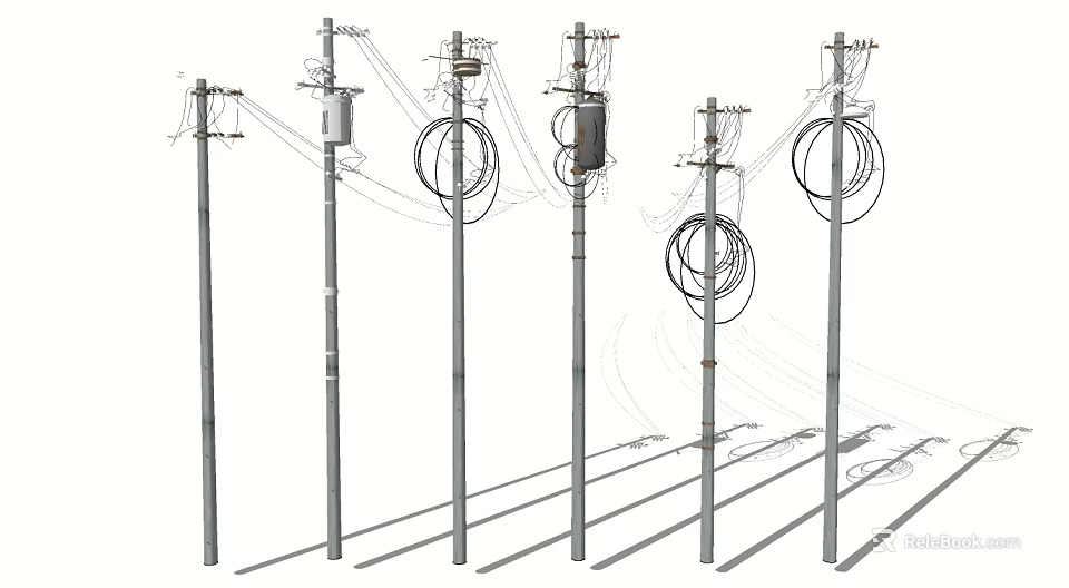 Industrial Equipment Featuring Power Poles Transformers And Wires For Electrical Distribution 3d model 