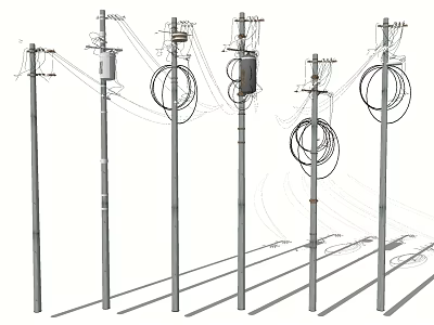Industrial Equipment Featuring Power Poles Transformers And Wires For Electrical Distribution 3d model
