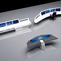 Modern Control Console Workstation With Multiple Blue Monitor Screens And Ergonomic Chair