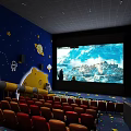 Space Themed Cinema With Colorful Seats Slide And Ball Pit For Kids