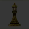 Traditional Japanese Stone Lantern With Square Base Cylindrical Pillar And Decorative Top Lattice Design