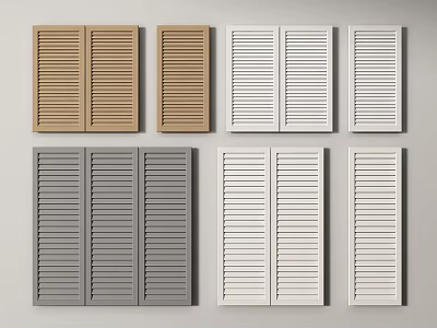 Louvered Wardrobe Doors In Multiple Colors Brown White Gray With Double Single Panels 3d model