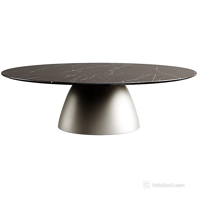 Modern Round Dining Table With Black Marble Tabletop And Silver Metal Base 3d model
