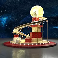 Starry Night Themed Decorative Display With Spiral Path Red Base And Moon Background 3d model